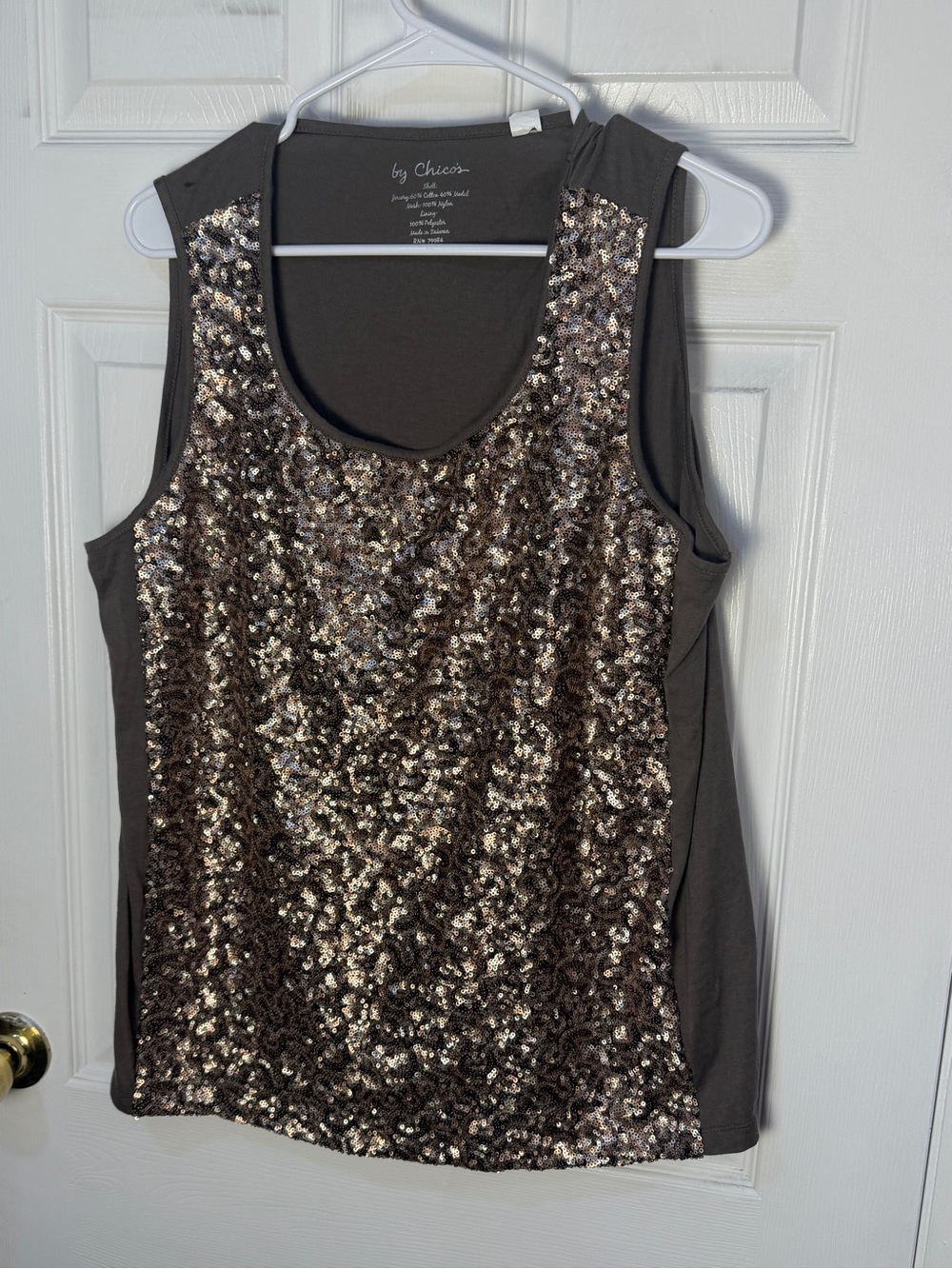 Chico's Brown Sequin Scoop Neck Tank 2/3 size